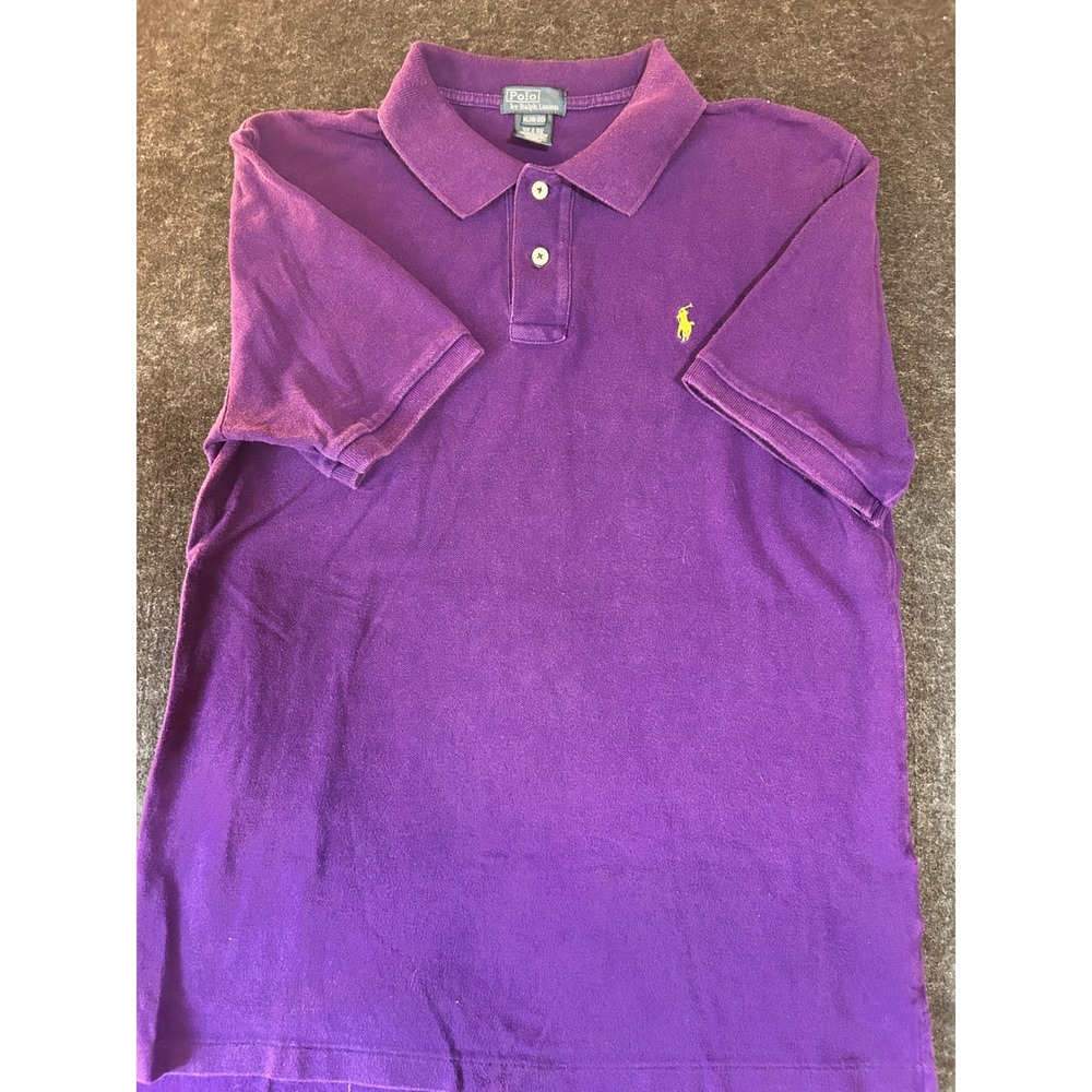 Polo Ralph Lauren Boys XL 18-20 Purple Short Sleeve Pique Polo Shirt Yellow Pony